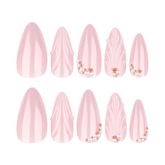 Floral Fake Nails, Pink Long Stiletto Glossy Press on Nails with Rhinestone Accents, 24 Count