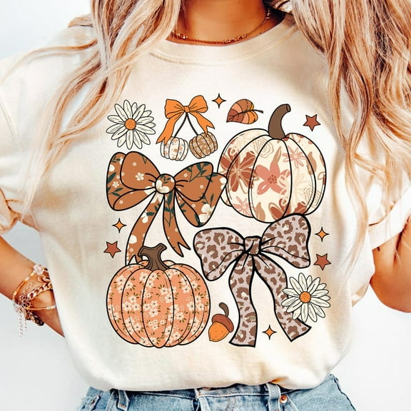 Floral Fall Pumpkin Coquette Shirt, Boho Fall Bow Shirt, Preppy Autumn Shirt, Fall Leopard Pumpkin Tis The Season Shirt, Cozy Season Shirt