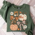 thumbnail image 1 of Floral Fall Pumpkin Coquette Sweatshirt, Boho Fall Bow Sweatshirt, Preppy Autumn Sweatshirt, Fall Leopard Pumpkin Tis the Season Sweatshirt, Cozy Season Sweatshirt, 1 of 5