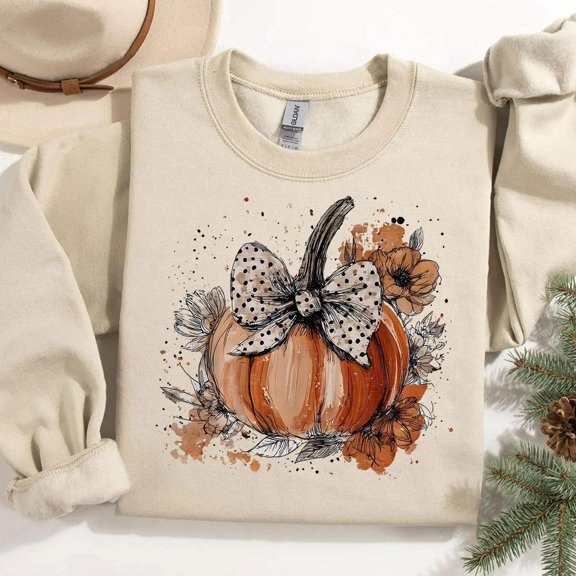 Floral Fall Pumpkin Shirt, Boho Pumpkin Coquette Shirt, Vintage Autumn Shirt, Retro Flowers Shirt, Pumpkin Spice Sublimation Shirt SWEATSHIRT All Size S-5XL