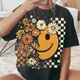 thumbnail image 1 of Floral Fall Smiley Face T-Shirt, Boho Thanksgiving Shirt, Retro Autumn Pumpkin Tee, Cute Fall Season Shirt for Women, 1 of 5