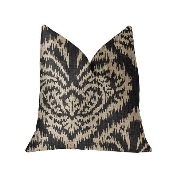 Floral Fantasy Black & Beige Luxury Throw Pillow, 12 x 20 in.