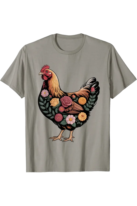 Floral Farm Chicken Nature Enthusiasts Cottagecore Men Women T-Shirt