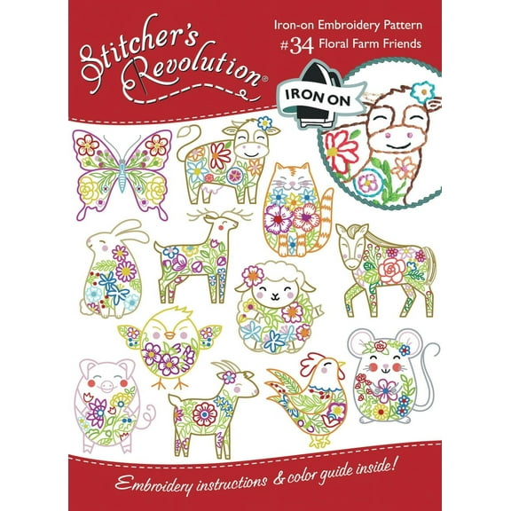 Floral Farm Friends Iron-on Transfers for Embroidery and Fabric Painting by Stitcher's Revolution