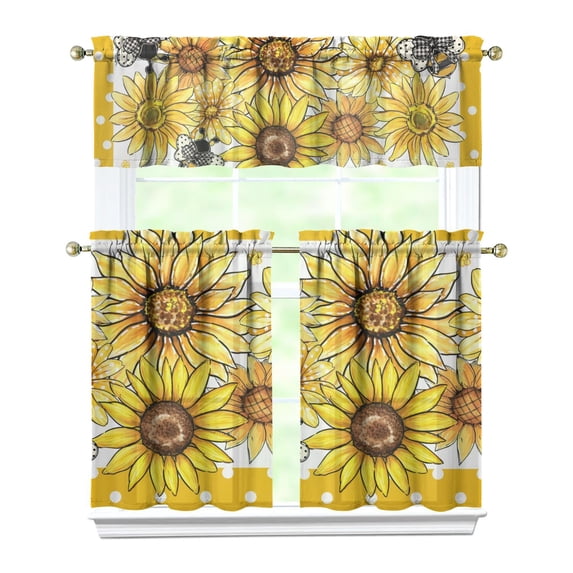 Floral Farmhouse Curtains 36 Inch Short - 3 Panel Boho Country Set with Vintage Botanical Print, Rod Pocket Window Treatment for Rustic Decor