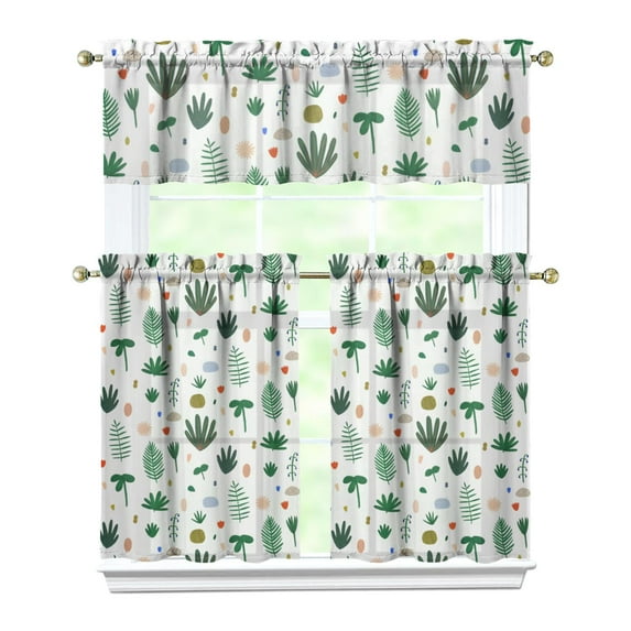 Floral Farmhouse Curtains 36 Inch Short - 3 Panel Boho Country Set with Vintage Botanical Print, Rod Pocket
