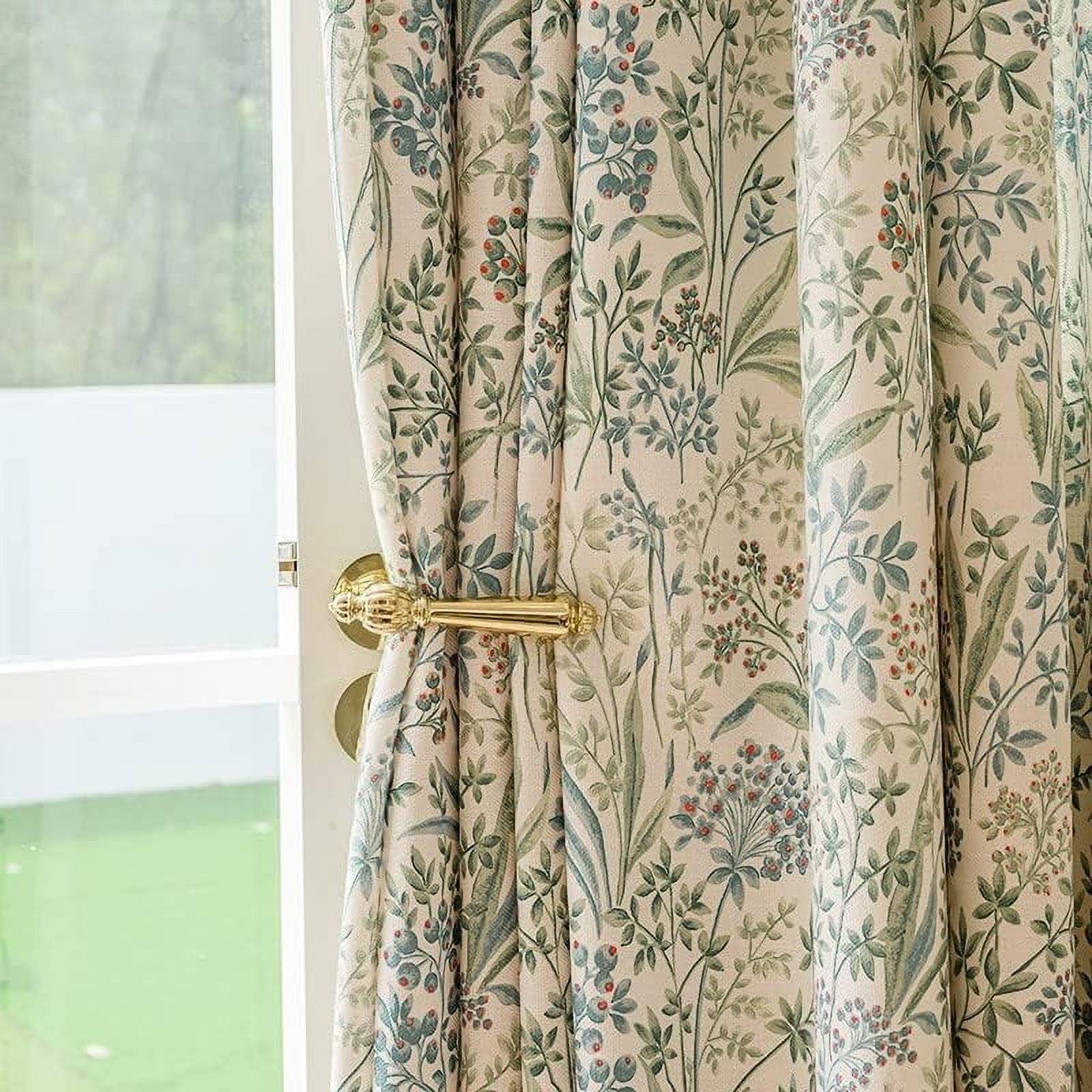 Floral Farmhouse Curtains Semi-Blackout Living Room Drapes 96 Inch Length Cotton Linen Blend Bohemian Window Curtain Panels White Bedroom Drapes, 1 Panel (Back Tab, 72" W x 96" L)