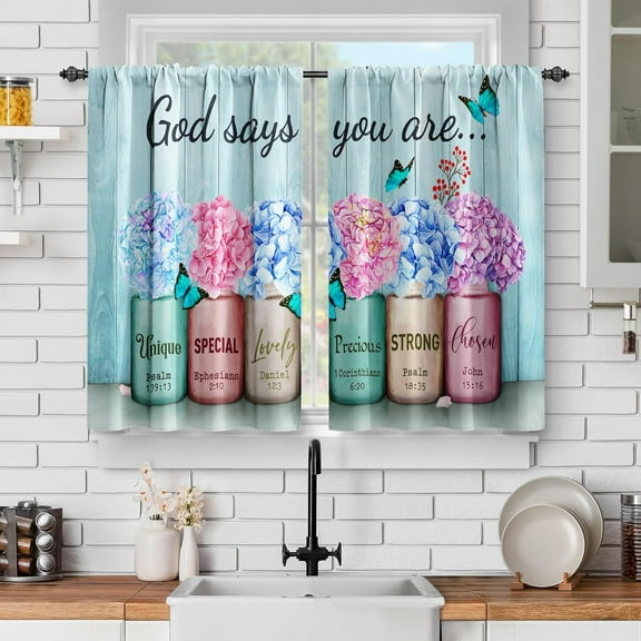 Floral Farmhouse Kitchen Curtains - Vintage Wooden Barn Short Cafe Curtains for Living Room Bedroom Decor Rustic Flower Tier Curtains Rod Pocket Window Drapes 24 Inches Length 2 Panel Set