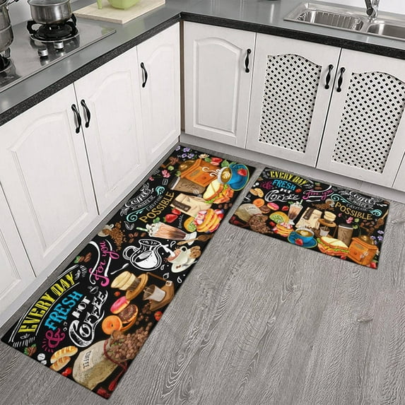Floral Farmhouse Kitchen Rugs Set 2 Piece Colorful Spring/Summer Flowers Decorative Rugs for Kitchen Low-Profile Floor Mats Decorations for Home Kitchen (17"x48"+17"x24")
