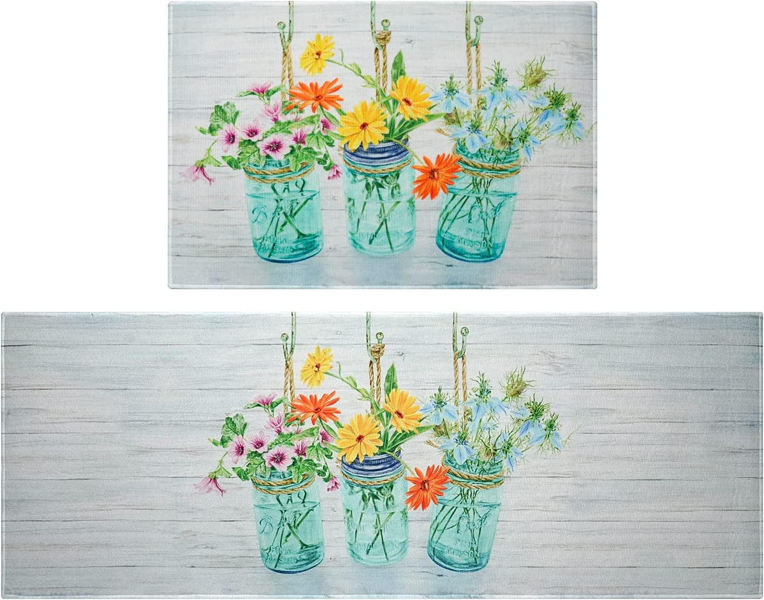 Floral Farmhouse Kitchen Rugs Set 2 Piece Colorful Spring/Summer ...