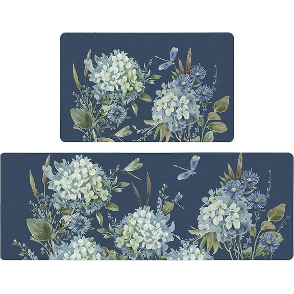Floral Farmhouse Kitchen Rugs Set 2 Piece Colorful Spring/Summer Flowers Decorative Rugs for Kitchen Low-Profile Floor Mats Decorations for Home Kitchen (17"x48"+17"x24" Love Grows Here)