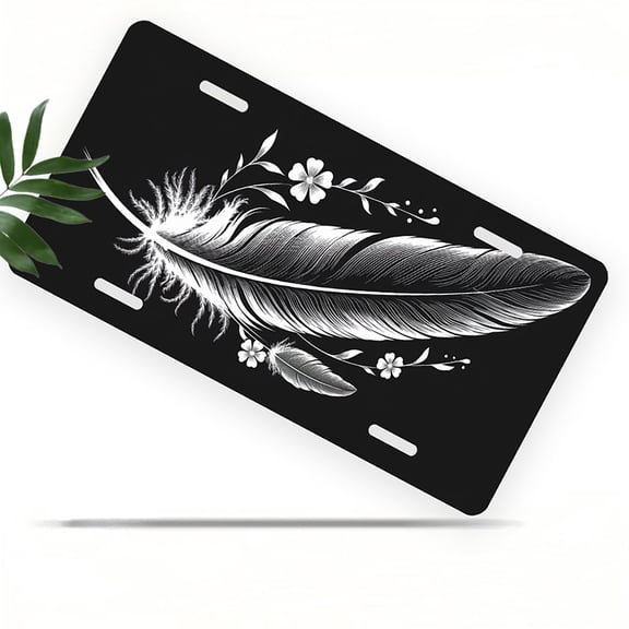 Floral Feather Design Front License Plate, Metal License Plate, Funny Standard Plates Personalized Novelty Decorative For Men/Women/Boys/Girls Car 6×12 Inch