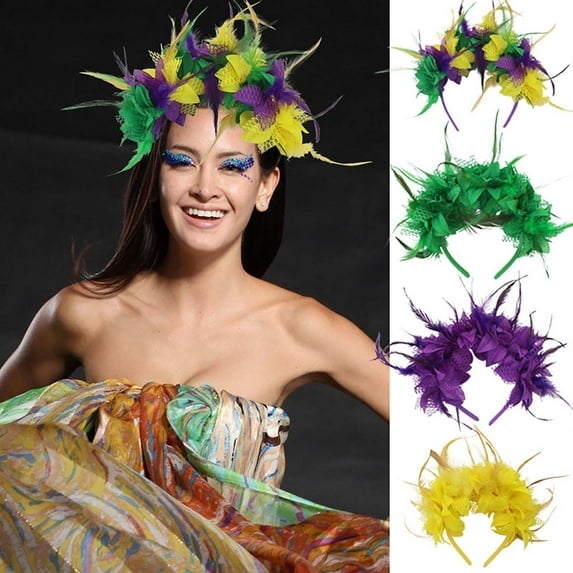 Floral Feather Fascinator Headband Decorative Mesh Headpiece with Flowers and Feathers for Wedding Party Event Hair Accessory