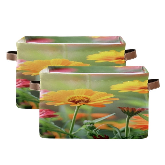 Floral Field Square Storage Bins with Handles Collapsible Containing Box 2 Packs