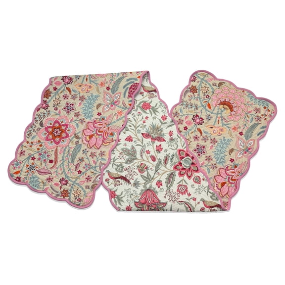 Floral Fiesta - Bloom Collection Luxury Handcrafted Runner (Reversible) Cotton Quilted Fabric Machine Washable Elegant Home Decor 14 x 72 inches