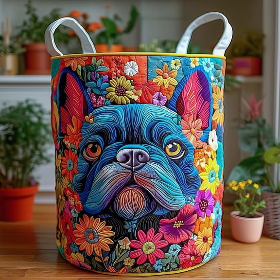 Floral Fiesta Frenchie Quilted Laundry Basket
