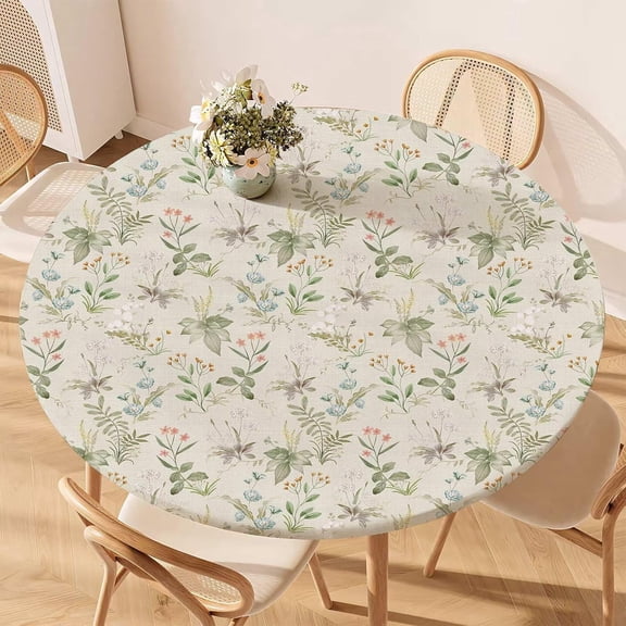 Floral Fitted Round Tablecloth with Elastic Edge – Washable, Anti-Slip, Wrinkle-Free Table Cover for 36"-42" Round Tables