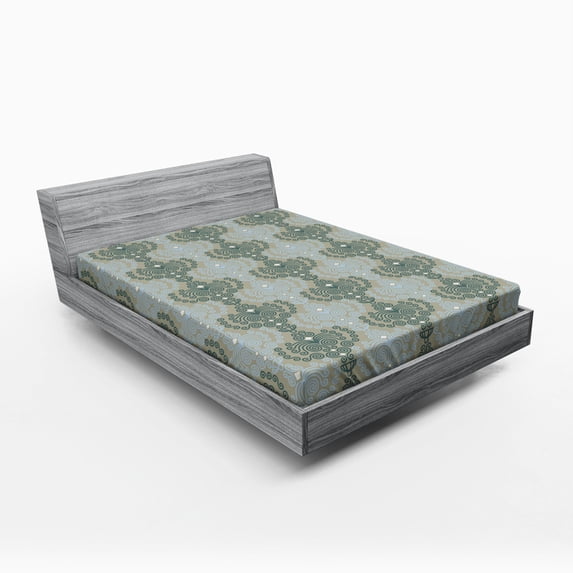 Ambesonne Damask Fitted Sheet, Abstract Art Floral, Full Size, Blue and Taupe