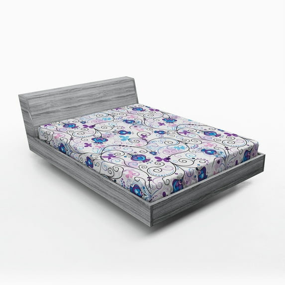 Ambesonne Floral Fitted Sheet, Abstract Butterflies Flowers, Full Size, Multicolor