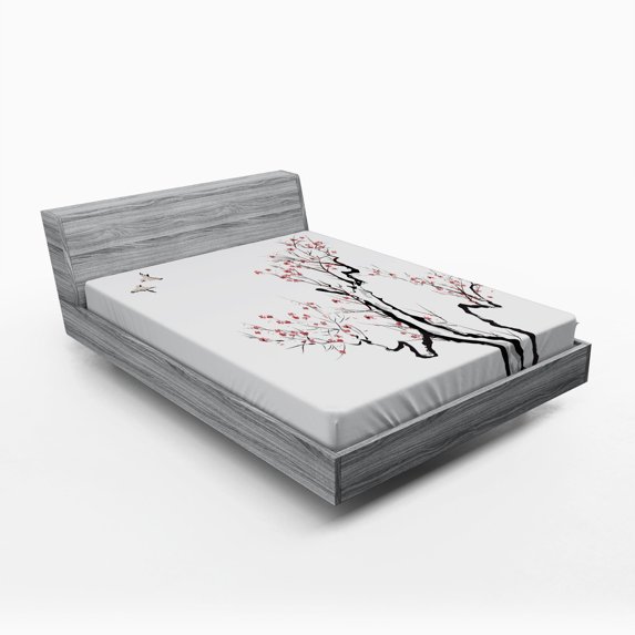 Ambesonne Floral Fitted Sheet, Classical, Queen Size, Grey White