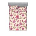thumbnail image 1 of Floral Fitted Sheet & Pillow Sham Set, Asian Garden Spring Inspired Watercolor Romantic Flower Sketches and Leaves, Decorative Printed 3 Piece Bedding Decor, Calking, Eggshell Pink Mauve, by Ambesonne, 1 of 2