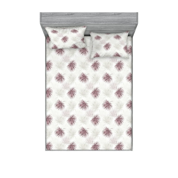 Floral Fitted Sheet & Pillow Sham Set, Bohemian Style Illustrated Blossom Pattern With Shades on Plain Back, Decorative Printed 3 Piece Bedding Decor, King, Eggplant White Pale Grey, by Ambesonne