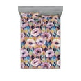 thumbnail image 1 of Floral Fitted Sheet & Pillow Sham Set, Botanical Watercolor Art of Anemone Flowers with Rhombus Lozenges Print, Decorative Printed 3 Piece Bedding Decor, Queen, Pink Dark Mustard Lilac, by Ambesonne, 1 of 2