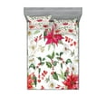 thumbnail image 1 of Floral Fitted Sheet & Pillow Sham Set, Christmas Flowers Pattern in Watercolors Buds Branches Natural Spring Art, Decorative Printed 6 Piece Bedding Decor Set, Queen, Pink Green White, by Ambesonne, 1 of 3