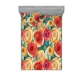 thumbnail image 1 of Floral Fitted Sheet & Pillow Sham Set, Colorful Bold Roses and Leaves in Watercolor Style Nostalgic Vibes, Decorative Printed 3 Piece Bedding Decor, King, Marigold Dark Coral and Teal, by Ambesonne, 1 of 2