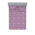 thumbnail image 1 of Floral Fitted Sheet & Pillow Sham Set, Damask Inspired Grunge Theme Blossom Pattern on Weathered Purplish Background, Decorative Printed 3 Piece Bedding Decor, King, Plum Mauve Taupe, by Ambesonne, 1 of 2