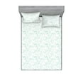 thumbnail image 1 of Floral Fitted Sheet & Pillow Sham Set, Exotic Soft Colored Lily Flowers Petals Swirly Branches Vintage Artwork, Decorative Printed 3 Piece Bedding Decor, Queen, Mint Green and White, by Ambesonne, 1 of 2