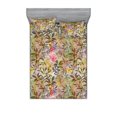 thumbnail image 1 of Floral Fitted Sheet & Pillow Sham Set, Leaf Prints and Summer Flowers Blooming Jumble Composition Botanical Art, Decorative Printed 3 Piece Bedding Decor, King, Khaki Sepia and Pink, by Ambesonne, 1 of 2