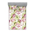thumbnail image 1 of Floral Fitted Sheet & Pillow Sham Set, Lotus Petals and Leaves Pattern Exotic Flowers Water Lilies Blooming Art, Decorative Printed 3 Piece Bedding Decor, King, Pink and Olive Green, by Ambesonne, 1 of 2