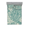 thumbnail image 1 of Floral Fitted Sheet & Pillow Sham Set, Marrakech Ornament with Abstract Paisley Style Nature Inspired Motifs, Decorative Printed 6 Piece Bedding Decor Set, Queen, Teal and Beige, by Ambesonne, 1 of 3