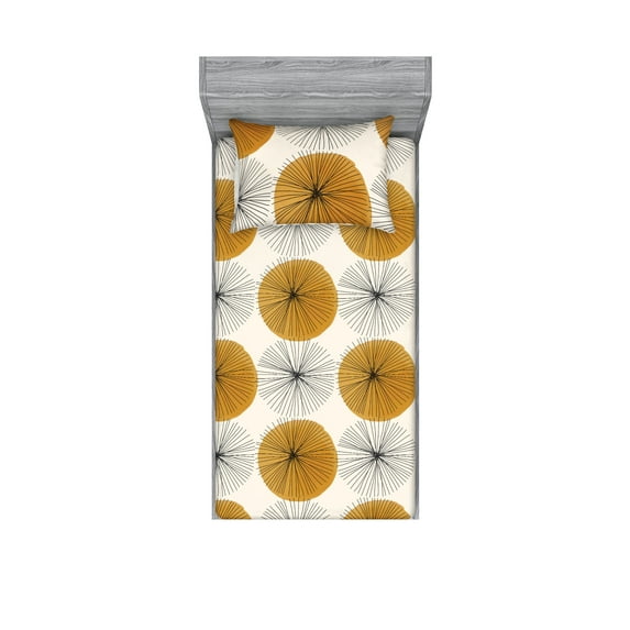 Floral Fitted Sheet & Pillow Sham Set, Minimalist Style Garden Inspired Linear Flower Sketch With Round Pattern, Decorative Printed 2 Piece Bedding Decor, Twin, Charcoal Grey Eggshell, by Ambesonne