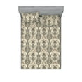 thumbnail image 1 of Floral Fitted Sheet & Pillow Sham Set, Oriental Vibe Traditional Style Flower Artwork on Cream Colored Back, Decorative Printed 3 Piece Bedding Decor, King, Ceil Blue Chestnut Brown, by Ambesonne, 1 of 2