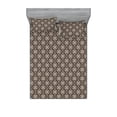thumbnail image 1 of Floral Fitted Sheet & Pillow Sham Set, Oriental Vibes Damask Style Illustrated Blossom Pattern on Vintage Brown Tone Back, Decorative Printed 3 Piece Bedding Decor, King, Umber Ivory, by Ambesonne, 1 of 2
