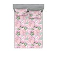 thumbnail image 1 of Floral Fitted Sheet & Pillow Sham Set, Pastel Colored Peony Flowers Blooming into the Nature in Watercolor Art, Decorative Printed 3 Piece Bedding Decor, Queen, Pale Pink Almond Green, by Ambesonne, 1 of 2