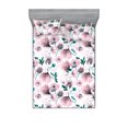 thumbnail image 1 of Floral Fitted Sheet & Pillow Sham Set, Pastel Dreamy Watercolor Flourishing Poppy Garden Minimal Painting Look, Decorative Printed 3 Piece Bedding Decor, King, Dark Teal and Pale Pink, by Ambesonne, 1 of 2