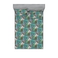 thumbnail image 1 of Floral Fitted Sheet & Pillow Sham Set, Repetitive Nature Inspired Digital Drawn Cotton Flower Sketch Pattern, Decorative Printed 3 Piece Bedding Decor, King, Ceil Blue and Fern Green, by Ambesonne, 1 of 1