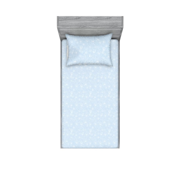 Floral Fitted Sheet & Pillow Sham Set, Repetitive Silhouettes of Spring Flowers Outline Pastel Concept Pattern, Decorative Printed 2 Piece Bedding Decor, Twin, Soft Blue and White, by Ambesonne