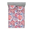thumbnail image 1 of Floral Fitted Sheet & Pillow Sham Set, Retro Style Simplistic Repetitive Rose Flowers Pattern on Plain Back, Decorative Printed 3 Piece Bedding Decor, Calking, Dark Coral Lavender Blue, by Ambesonne, 1 of 2