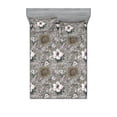 thumbnail image 1 of Floral Fitted Sheet & Pillow Sham Set, Retro Tropical Hawaiian Hibiscus Sunflower Jumble Floral Back, Decorative Printed 3 Piece Bedding Decor, Calking, Dimgray Slate Brown and Pearl, by Ambesonne, 1 of 2