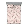 thumbnail image 1 of Floral Fitted Sheet & Pillow Sham Set, Romantic Vibe Minimalist Drawn Flower Sketch Pattern on Roseta Tone Back, Decorative Printed 3 Piece Bedding Decor, Full, Pale Pink Beige Blush, by Ambesonne, 1 of 1