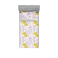 thumbnail image 1 of Floral Fitted Sheet & Pillow Sham Set, Tropical Hibiscus Flowers Hawaiian Themed Ornamental Sketch Drawing, Decorative Printed 2 Piece Bedding Decor, Twin, Mustard Lavender and Grey, by Ambesonne, 1 of 2