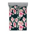 thumbnail image 1 of Floral Fitted Sheet & Pillow Sham Set, Unopened Buds of Roses Lovers Flower Blossoming Spring Season Artwork, Decorative Printed 3 Piece Bedding Decor, Queen, Laurel Green Pale Pink, by Ambesonne, 1 of 2