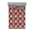 thumbnail image 1 of Floral Fitted Sheet & Pillow Sham Set, Weathered Look Roses and Lily Flowers Repeated Artwork Vintage Print, Decorative Printed 3 Piece Bedding Decor, Full, Magenta Eggshell and Rose, by Ambesonne, 1 of 2