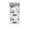thumbnail image 1 of Floral Fitted Sheet & Pillow Sham Set, Wild Peonies Berries and Leaves on Watercolor Strokes Modern Romantic, Decorative Printed 2 Piece Bedding Decor, Twin, Petrol Blue Pink Peach, by Ambesonne, 1 of 1