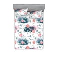 thumbnail image 1 of Floral Fitted Sheet & Pillow Sham Set, Wild Peonies Berries and Leaves on Watercolor Strokes Modern Romantic, Decorative Printed 3 Piece Bedding Decor, Full, Petrol Blue Pink Peach, by Ambesonne, 1 of 2