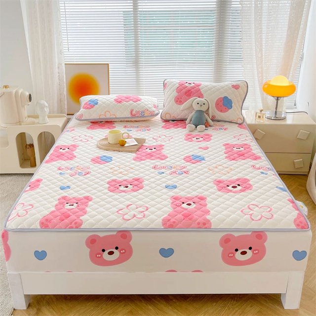 Floral Fitted Sheet Queen Size Bed Cover Thicken Bedsheet Quilted